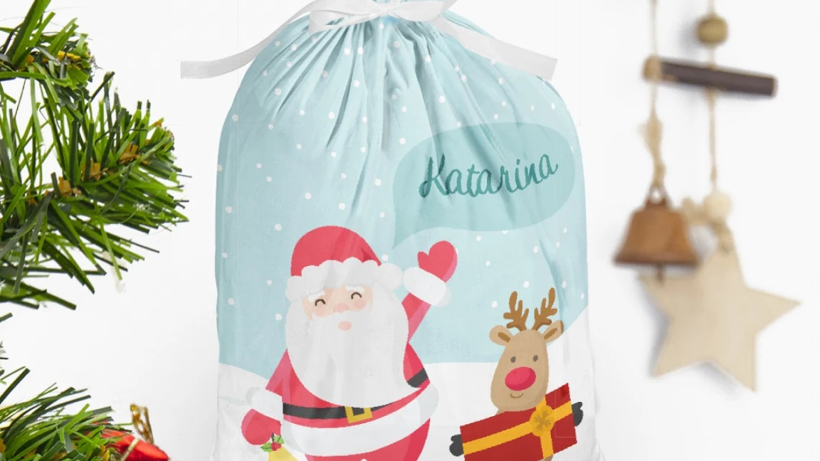Maak elk cadeau uniek met een persoonlijke naam op deze feestelijke zak.