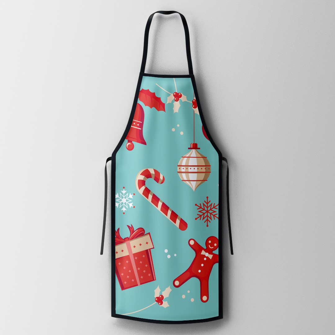 Breng kerstsfeer in uw keuken met dit charmante feestelijke schort.