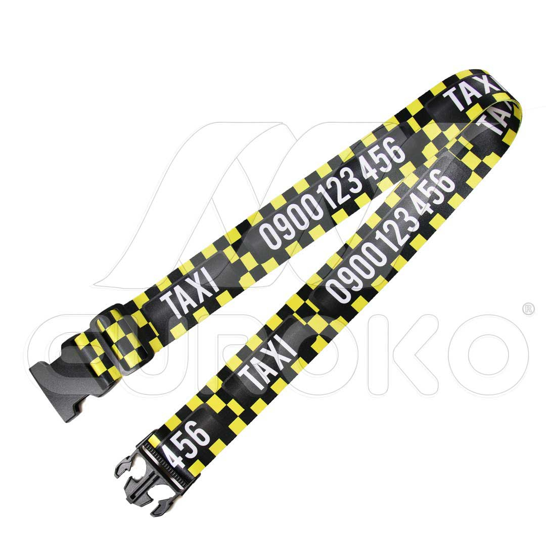 Hoogwaardige 50mm polyester band met stevige gesp voor veilig transport.